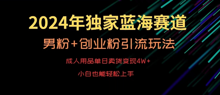 2024年独家蓝海赛道，成人用品单日卖货变现4W+，男粉+创业粉引流玩法，不愁搞不到流量【揭秘】-八号资源库