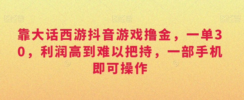 靠大话西游抖音游戏撸金，一单30，利润高到难以把持，一部手机即可操作，日入3000+【揭秘】-八号资源库