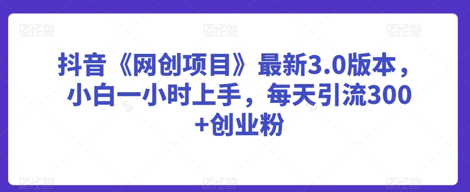 抖音《网创项目》最新3.0版本，小白一小时上手，每天引流300+创业粉【揭秘】-八号资源库