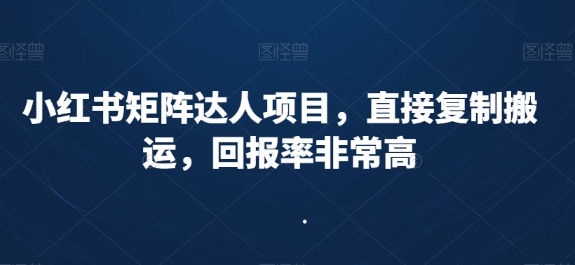 小红书矩阵达人项目，直接复制搬运，回报率非常高-八号资源库