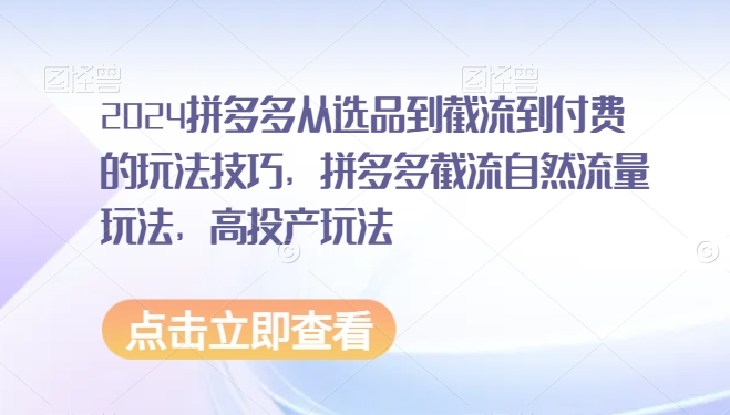2024拼多多从选品到截流到付费的玩法技巧，拼多多截流自然流量玩法，高投产玩法-八号资源库