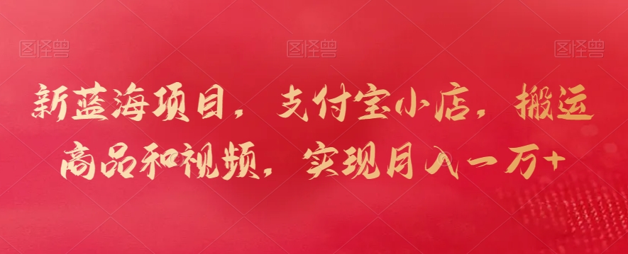 新蓝海项目，支付宝小店，搬运商品和视频，实现月入一万+【揭秘】-八号资源库