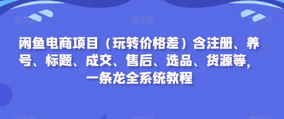 闲鱼电商项目（玩转价格差）含注册、养号、标题、成交、售后、选品、货源等，一条龙全系统教程-八号资源库