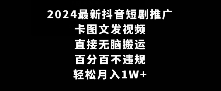 2024最新抖音短剧推广，卡图文发视频，直接无脑搬，百分百不违规，轻松月入1W+【揭秘】-八号资源库