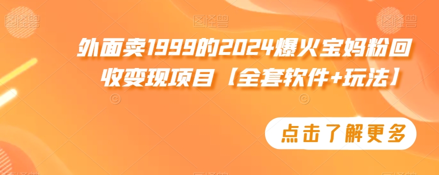外面卖1999的2024爆火宝妈粉回收变现项目【全套软件+玩法】【揭秘】-八号资源库