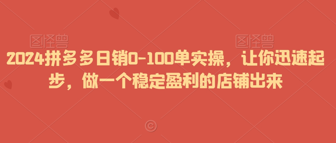 2024拼多多日销0-100单实操，让你迅速起步，做一个稳定盈利的店铺出来-八号资源库