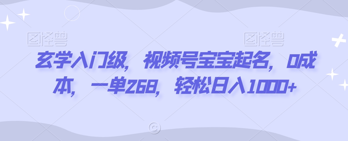 玄学入门级，视频号宝宝起名，0成本，一单268，轻松日入1000+【揭秘】-八号资源库