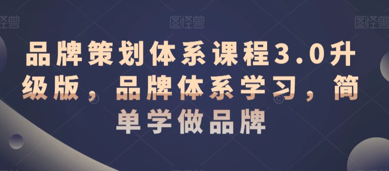 品牌策划体系课程3.0升级版，品牌体系学习，简单学做品牌-八号资源库