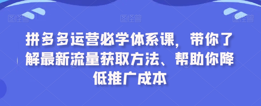 拼多多运营必学体系课，带你了解最新流量获取方法、帮助你降低推广成本-八号资源库