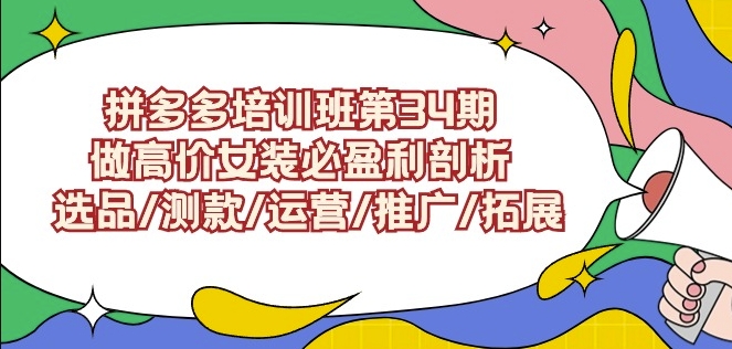 拼多多培训班第34期：做高价女装必盈利剖析选品/测款/运营/推广/拓展-八号资源库