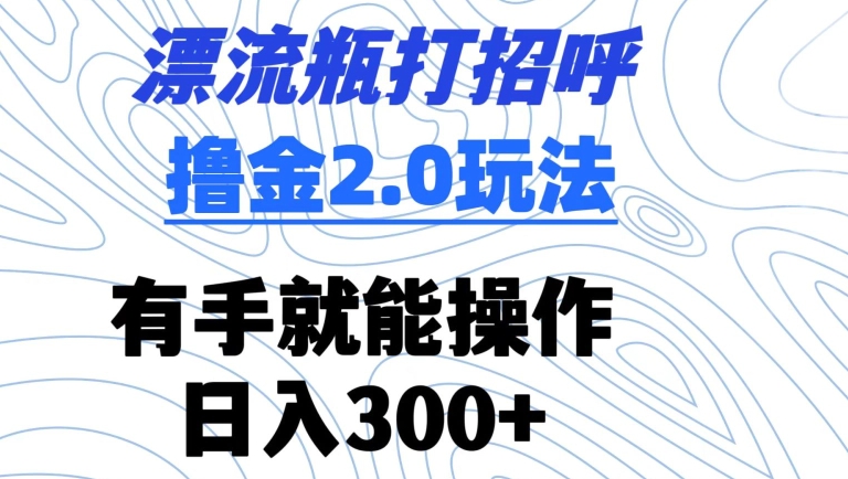 漂流瓶打招呼撸金2.0玩法，有手就能做，日入300+【揭秘】-八号资源库