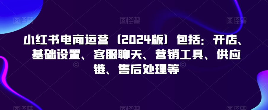 小红书电商运营（2024版）包括：开店、基础设置、客服聊天、营销工具、供应链、售后处理等-八号资源库