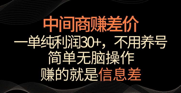 中间商赚差价，一单纯利润30+，简单无脑操作，赚的就是信息差，轻轻松松日入1000+【揭秘】-八号资源库