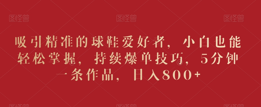 吸引精准的球鞋爱好者，小白也能轻松掌握，持续爆单技巧，5分钟一条作品，日入800+【揭秘】-八号资源库