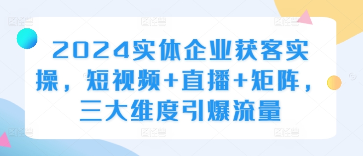 2024实体企业获客实操，短视频+直播+矩阵，三大维度引爆流量-八号资源库