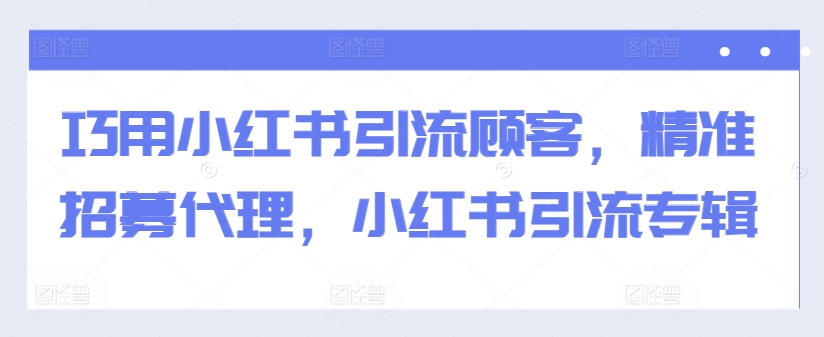 巧用小红书引流顾客，精准招募代理，小红书引流专辑-八号资源库