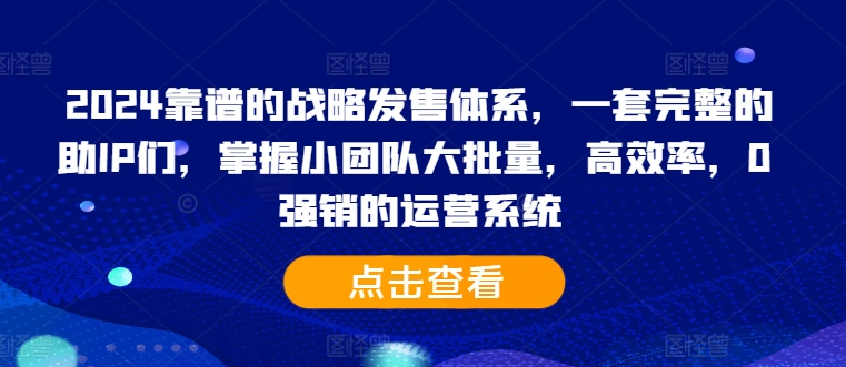 2024靠谱的战略发售体系，一套完整的助IP们，掌握小团队大批量，高效率，0 强销的运营系统-八号资源库
