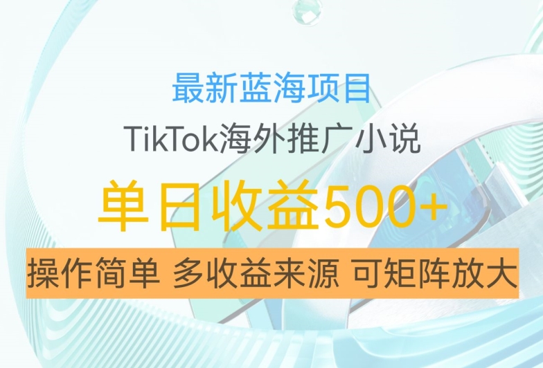 最新蓝海项目，利用tiktok海外推广小说赚钱佣金，简单易学，日入500+，可矩阵放大【揭秘】-八号资源库