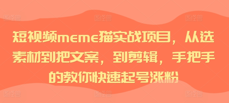 短视频meme猫实战项目，从选素材到把文案，到剪辑，手把手的教你快速起号涨粉-八号资源库