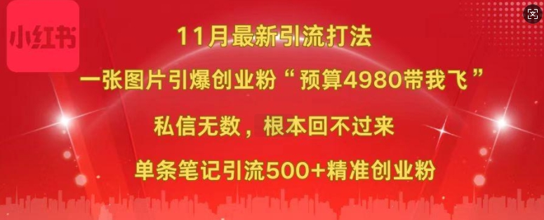 小红书11月最新图片打粉，一张图片引爆创业粉，“预算4980带我飞”，单条引流500+精准创业粉-八号资源库