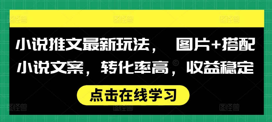 小说推文最新玩法， 图片+搭配小说文案，转化率高，收益稳定-八号资源库