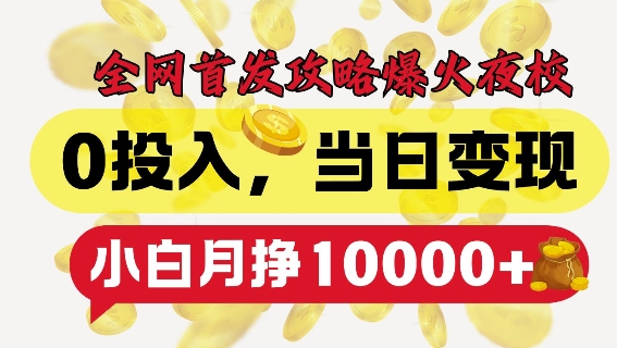 全网首发爆火夜校，0投入，当日变现，小白轻松月入1w+【揭秘】-八号资源库