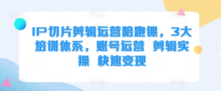 IP切片剪辑运营陪跑课，3大培训体系，账号运营 剪辑实操 快速变现-八号资源库