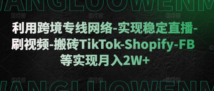 利用跨境专线网络-实现稳定直播-刷视频-搬砖TikTok-Shopify-FB等实现月入2W+【揭秘】-八号资源库