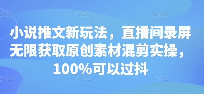 小说推文新玩法，直播间录屏无限获取原创素材混剪实操，100%可以过抖-八号资源库