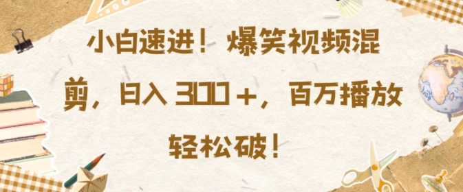 小白速进，爆笑视频混剪，日入3张，百万播放轻松破【揭秘】-八号资源库
