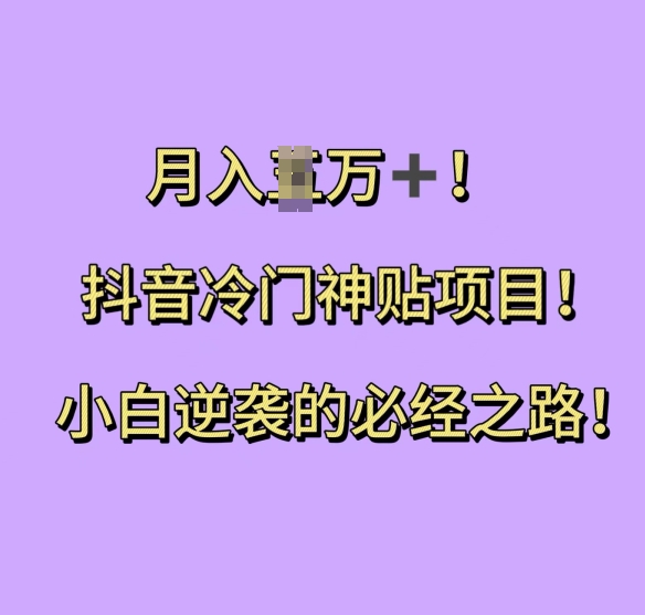 抖音冷门神贴项目，小白逆袭的必经之路，月入过W【揭秘】-八号资源库