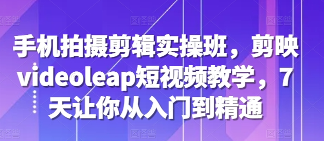 手机拍摄剪辑实操班，剪映videoleap短视频教学，7天让你从入门到精通-八号资源库