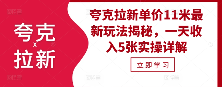 夸克拉新单价11米最新玩法揭秘，一天收入5张实操详解-八号资源库