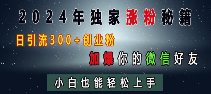 2024年独家涨粉秘籍，日引流300+创业粉，加爆你的微信好友，小白也能轻松上手-八号资源库