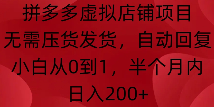拼多多虚拟店铺项目，无需压货发货，自动回复，小白从0到1，半个月内日入200+【揭秘】-八号资源库