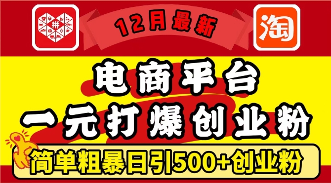 12月最新：电商平台1元打爆创业粉，简单粗暴日引500+精准创业粉，轻松月入过W【揭秘】-八号资源库
