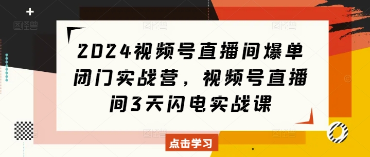 2024视频号直播间爆单闭门实战营，视频号直播间3天闪电实战课-八号资源库