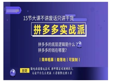 朋哥电商(拼多多实战派)，15节大课不讲废话只讲干货，简单粗暴 能落地 可复制-八号资源库