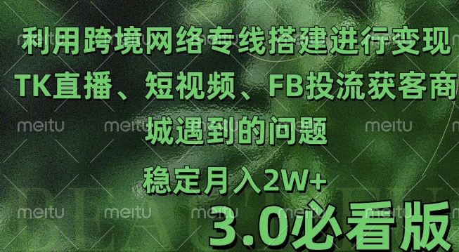 利用跨境电商网络及搭建TK直播、短视频、FB投流获客以及商城遇到的问题进行变现3.0必看版【揭秘】-八号资源库