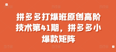 拼多多打爆班原创高阶技术第41期，拼多多小爆款矩阵-八号资源库