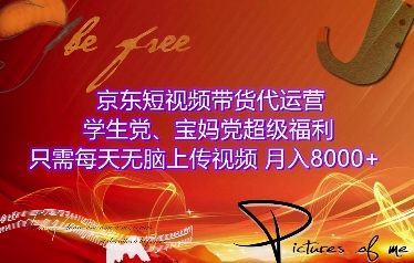 京东短视频带货代运营，学生党、宝妈党超级福利，只需每天无脑上传视频，月入8000+【仅揭秘】-八号资源库