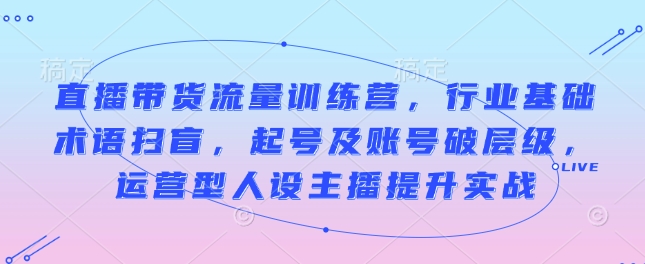 直播带货流量训练营，行业基础术语扫盲，起号及账号破层级，运营型人设主播提升实战-八号资源库