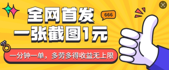 全网首发，一张截图1块钱，一分钟一单，多劳多得，收益无上限-八号资源库