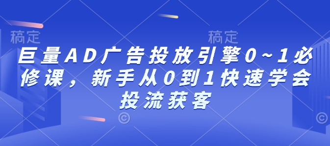 巨量AD广告投放引擎0~1必修课，新手从0到1快速学会投流获客-八号资源库
