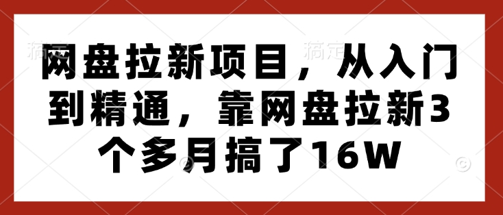 网盘拉新项目，从入门到精通，靠网盘拉新3个多月搞了16W-八号资源库