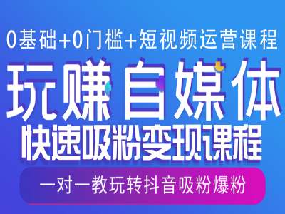 0基础+0门槛+短视频运营课程，玩赚自媒体快速吸粉变现课程，一对一教玩转抖音吸粉爆粉-八号资源库